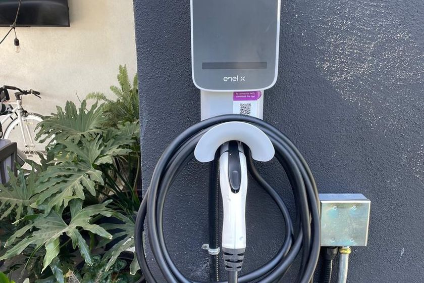 A charging unit installed in a covered parking structure