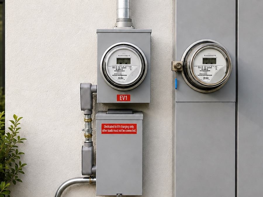 A dedicated EV utility meter mounted beside the main service