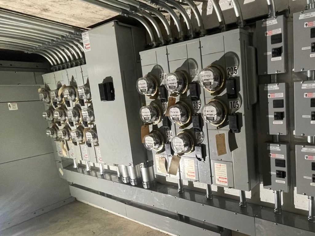 Electrical service equipment on a residential building