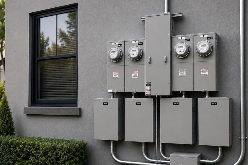 Upgraded electrical meters and subpanels on a house
